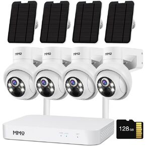 MMQ Wireless Solar Security Camera System, 10CH 4MP HD Solar Camera, PTZ Camera Outdoor WiFi, Home Surveillance Cameras Worked with Alexa, PIR Detection, Two Way Talk, 128GB Storage