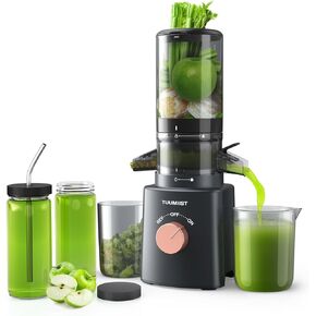Cold Press Juicer with 8 Juice Bottles - Masticating Juicer Machines for Fruits and Veggies, 4.25" Large Feed Chute, Easy to Clean, Navy Blue
