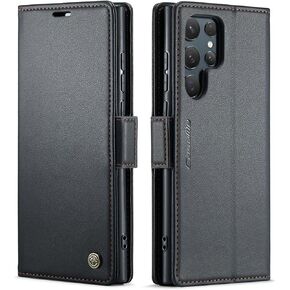 for Samsung Galaxy S25 Ultra Case Wallet Leather [Card Holder][RFID Blocking][High-Grade Leather] [Wireless Charging] for S25 Ultra Phone Case (Black)