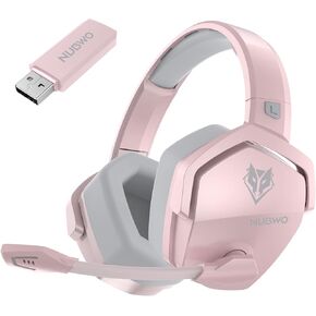 NUBWO G06 Dual Wireless Gaming Headset with Mic for PS5, PS4, PC, Mobile, Switch: 2.4GHz Wireless + Bluetooth - 100 Hr Battery - 50mm Drivers - Pink