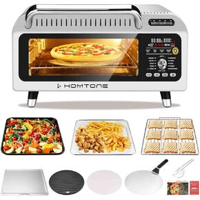 Homtone 800°F Electric Pizza Oven, 10-in-1 Air Fryer Toaster Oven Steak Grill, Countertop Pizza Maker 1800W 19QT, Flip Up & Away, Fit 12" Pizza, 9 Slices Toast, 8 Accessories, Roast, Bake, Dehydrate