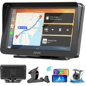 Wireless Apple Carplay Screen for Car, 9" HD Touchscreen Portable Car Stereo with Android Auto, Backup Camera, Mirror Link, GPS Navigation, Voice Control, AUX - Compatible with All Vehicles
