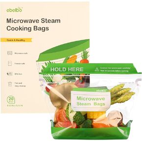 50 Count Microwave Steam Bags 8.8"x5.8" for Cooking and Steaming Standing Type Disposable Food Steamer Bags for Vegetables Potatoes Fish and Poultry