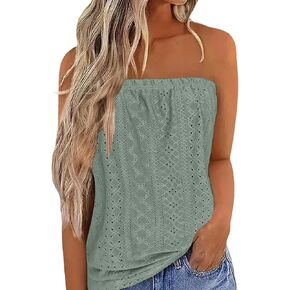 Yuaelria Striped Strapless Bandeau Tank Casual Sleeveless Summer Vacation Loose Holiday Tube Top Shirt Blouse Women Tanks top