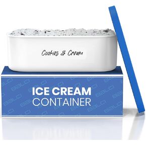 Ice Cream Containers - 2 Quart Ea. (Set of 2) - Premium Reusable Freezer Storage for Homemade Ice Cream Tub for Sorbet, Frozen Yogurt - Flexible Silicone Lids, Long Scoop, Stackable - Blue & Red