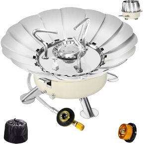 Windproof Camping Stove with Piezo Ignition, 2800W Portable Foldable Backpacking Stove with Lotus-Shaped Windshield, Small Gas Canister Stoves for Outdoor Adventures Cooking, Hiking, Picnic Survival