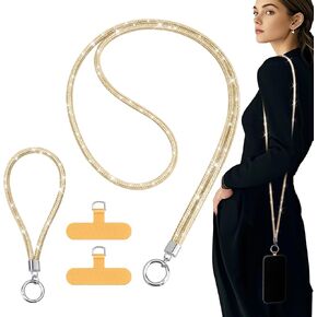 TiMOVO Universal Phone Lanyard Crossbody, Rhinestone Cell Phone Chain Anti-Theft with 1× Shiny Phone Strap, 1× Wrist Strap, 2× Pads for Most Smartphones, Phone Neck Holder for Women, Black in Kuwait