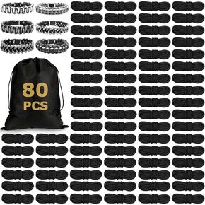 Riakrum 80 Pcs Paracord 550 10 Feet Paracord Cord Parachute Ropes Multifunction Bracelets Making Kit with Drawstring Bag for DIY Making Lanyard Dog Collar Gift Crafting