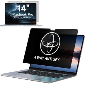 IPROKKO 360° Privacy Screen MacBook Pro 14 inch (2021, 2022, 2023, M1, M2, M3, Pro, Max), Removable Matte Anti Glare Blue Light 14" Mac Scratch Resistant Laptop Screen Protector Filter