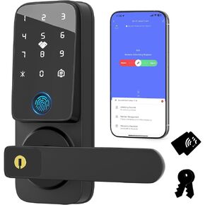 WiFi Smart Door Lock，Biometric keypad Door Lock with Handle，Built-in Wi-Fi，Fingerprint Door Knob for Entry Door，keyless Entry Door Lock with APP Remote Unlock,Black