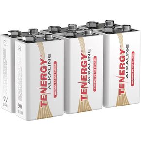 Tenergy 6LR61 9V Alkaline Battery, Non-Rechargeable Battery for Smoke Alarms, Guitar Pickups, Microphones and More, 6 Pack