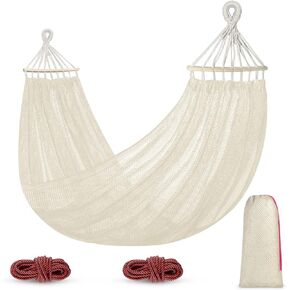 Outdoor Hammock, Super Soft and Breathable Mesh Hammock Made of Cool Nylon with Wooden Bars for Indoor, Balcony, Terrace, Garden, Camping, Backpacking