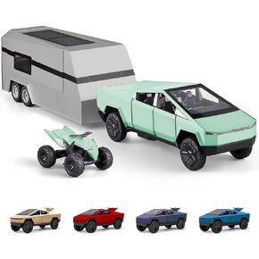 1/32 Tesla cybertruck Toy car 3-in-1 Travel Cybertruck RV Set with Metal Pickup, Removable Camper & Off-Road Motorcycle Cyberquad Cool Sound & Ligh