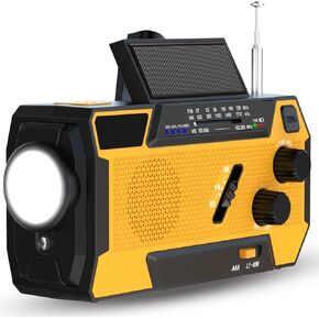 Emergency Radio 4000mAh Solar Hand Crank AM/FM/NOAA Portable Weather Radio with Phone Charger, LED Flashlight, Reading Lamp, SOS Alarm, USB Charged (Yellow)
