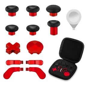 TIANREN 13 in 1 Metal Thumbsticks for Xbox One Elite Series 2, Gaming Accessory Replacement Parts, Xbox Elite Controller Replacement Parts Includes 6 Metal Swap Joysticks, 4 Paddles,2 D-pads, 1 Adjustment Tool with Bag. (Red)