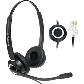 Spracht Zum RJ9 Dual Ear Headset with Noise Canceling Microphone for Desk Phones | Compatible with Desk Phones | Not for Computers, Smartphones | Wired Headphones with Microphone for Home/Office