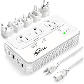 2000W Universal Travel Adapter for Hair Dryer & 200W Voltage Converter 220V to 110V for Curling Iron, Straightener with 3 AC Outlets and 4 USB Ports Power Convetrer