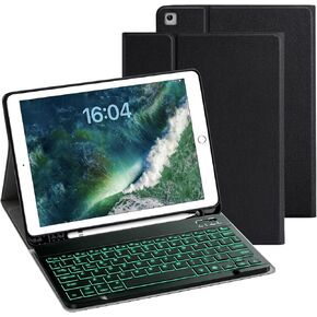 VOWUBO Keyboard Case for iPad 9th Generation 2021 10.2 inch/iPad 8th Gen (2020) /7th Gen (2019) 10.2", with Pencil Holder 7 Color RGB Backlight Keyboard Cover for iPad 9/8/7 Generation (Rose Gold)