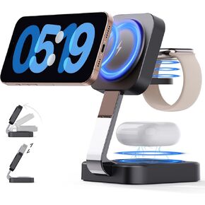 2025 Magnetic Foldable 3-in-1 Charger, Wireless Charger Station, Travel for iPhone 16 15 14 13 12 Pro Max Plus, Charger Holder for Apple Watch Series and Air pod 4 3 2 Pro, Gift for Men/Women(Black)