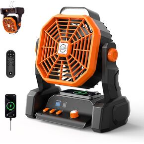 Portable Camping Fan Rechargeable with Inductive Charging Function, 20000mAh Battery Operated Fan with Lights, Outdoor Beach Tent Fans with Remote, 3 Timer for Picnic, Fishing, Travel, Home