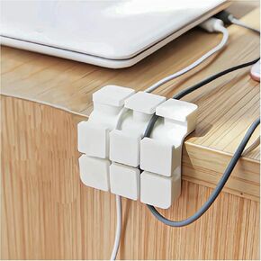 1×9 Palace Grids Cord Holder, Cord Organiser with Adhesive, Desktop Organiser for Charging Storage, Sticks to Wood, Marble, Metal, Glass, Suitable for Desk, Office, Bedside Table (White)