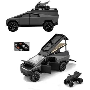 Cybertruck Toy Trucks Alloy Diecasting Model Pickup Truck 1/24 Toy Race Car with Motorcycle -Multi-Level Camping Display Ideal Gift Age for 6 Year Up
