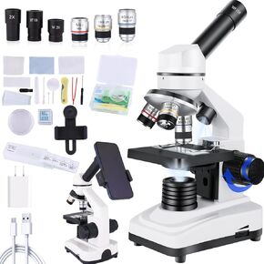 Herwicm Microscope for adults40-2000XCompound Microscope，Dual LED Illumination for School Home Lab Educational Gift Child Student Beginner Microscope