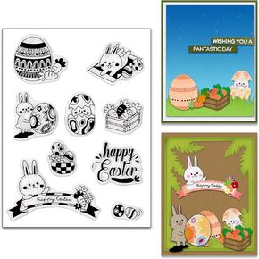 Easter Clear Stamps for Card Making, Happy Easter Words Bunny Eggs Rubber Stamps Easter Transparent Silicone Stamp Seal for Easter Spring DIY Scrapbooking Photo Album Decorations Supplies