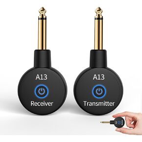 A13 Wireless Guitar System 2.4GHz 2 Modes, Rechargeable Li-Battery, 100ft Range, 10H, Plug & Play for Guitar, Bass, Violin, Keyboard - Black