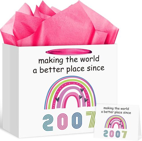 2011 Birthday Gift Bag for Girls Boys Large Boho Rainbow 2011 Gift Bag with 14th Birthday Wrapping Paper Card Rainbow Party Favor Bags for 14 Year Old Birthday Anniversary Party Decorations Supplies in Kuwait