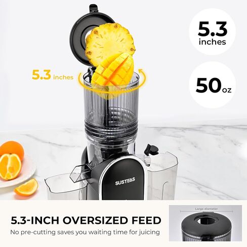 SUSTEAS Cold Press Juicer, 5.3" Feed Chute Slow Masticating Machines with 300W, Fit Whole Fruits & Vegetables, Easy to Clean, High Juice Yield, White in Saudi Arabia