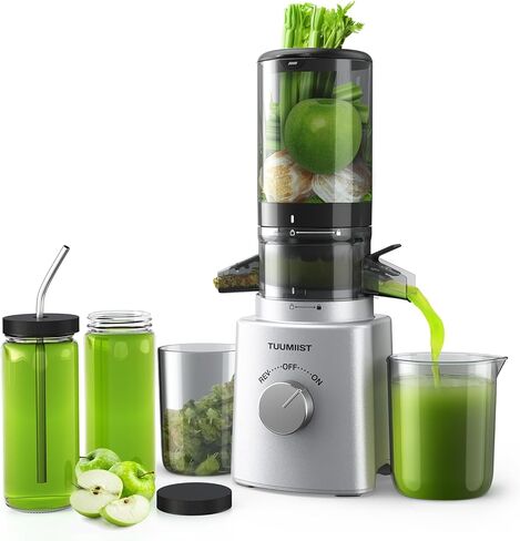 Cold Press Juicer with 8 Juice Bottles - Masticating Juicer Machines for Fruits and Veggies, 4.25" Large Feed Chute, Easy to Clean, Navy Blue in Saudi Arabia