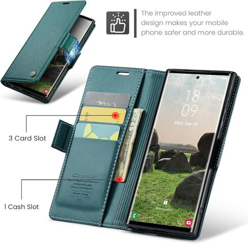 ل Samsung Galaxy S25 Ultra Case Wallet Leather [حامل البطاقة] [RFID LOCKING] [جلد عالي الجودة] [الشحن اللاسلكي] لحالة هاتف S25 Ultra (أسود) in Saudi Arabia