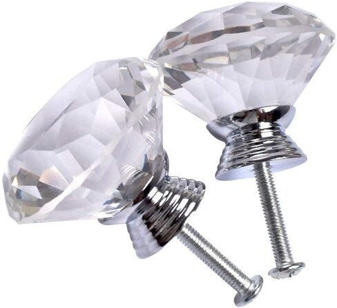 Joyhey 2 Pack 30 mm Diamond Shaped Glass Crystal Knobs with 3 Size Screws for Cabinet, Drawer, Cupboard, Dresser in Saudi Arabia