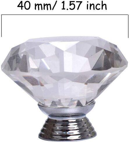 Joyhey 2 Pack 30 mm Diamond Shaped Glass Crystal Knobs with 3 Size Screws for Cabinet, Drawer, Cupboard, Dresser in Saudi Arabia