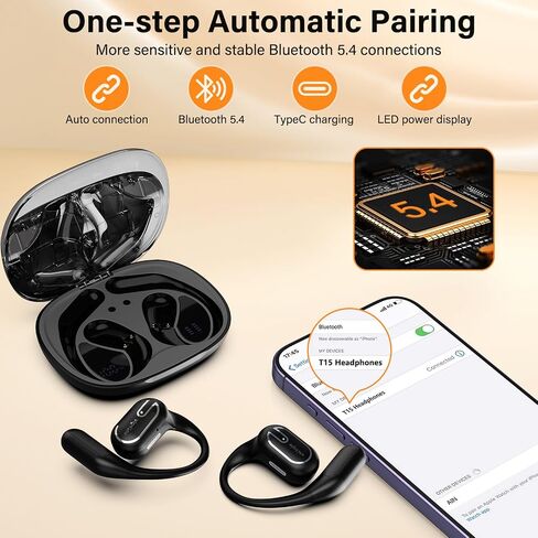 Open Ear Headphones Earbuds wireless - 5.4 Bluetooth Ear Buds with LED Digital Display IPX7 Waterproof, Wireless Headphones Touch Control Air Conduction Stereo Sound with 18.2mm Drivers 80H Playtime in Saudi Arabia