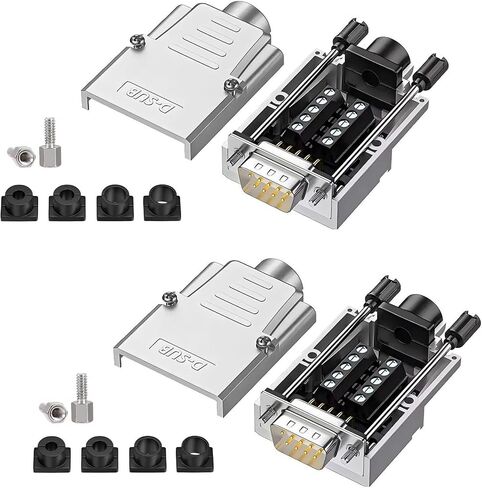 2PCS DB9 Female Breakout Connector,D-SUB 9-pin RS232 RS485 Serial Adapter to Terminal Connector Signal Module with Metal Case Bolts Nuts in Saudi Arabia