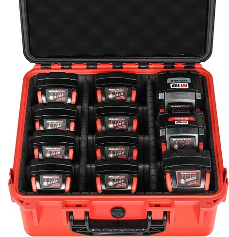 حالة تخزين البطارية لـ Milwaukee M18: منظم الحالات الصلبة المقاومة للماء مع 9 مقسم لـ MILWAUKEE M18/M12 TOOL BATTERY حزمة 18V/12V 1.5/2.0/3.0/4.0/5.0/6.0/6.5/8.0/9.0AH (حالة فقط) in Saudi Arabia