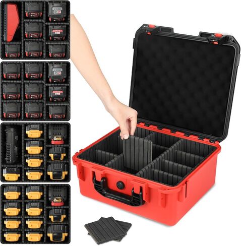 حالة تخزين البطارية لـ Milwaukee M18: منظم الحالات الصلبة المقاومة للماء مع 9 مقسم لـ MILWAUKEE M18/M12 TOOL BATTERY حزمة 18V/12V 1.5/2.0/3.0/4.0/5.0/6.0/6.5/8.0/9.0AH (حالة فقط) in Saudi Arabia