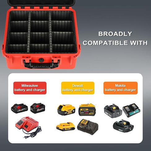حالة تخزين البطارية لـ Milwaukee M18: منظم الحالات الصلبة المقاومة للماء مع 9 مقسم لـ MILWAUKEE M18/M12 TOOL BATTERY حزمة 18V/12V 1.5/2.0/3.0/4.0/5.0/6.0/6.5/8.0/9.0AH (حالة فقط) in Saudi Arabia