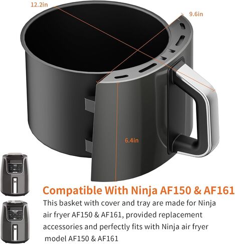 Air Fryer Replacement Basket and Tray for Ninja AF101, Air Fryer Accessories for Ninja AF101, Non-Stick 4 Qt Basket with Cover and Grill Pan, Dishwasher-Safe Replacement Parts in Saudi Arabia