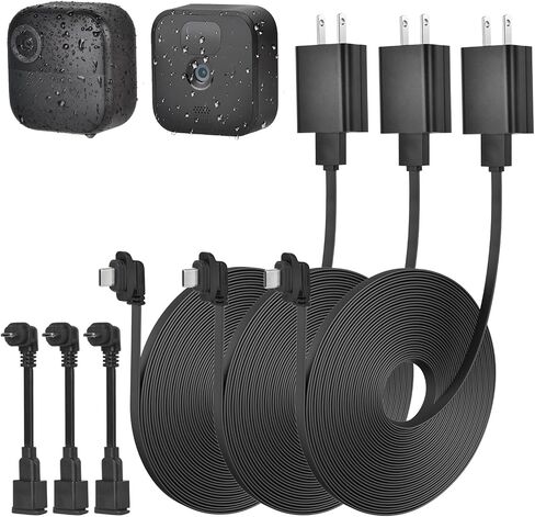 3pack 30ft Weatherproof Power Cable and Adapter for Blink Outdoor 4 (4th Gen), Blink Outdoor/Indoor (3rd Gen)& XT/XT2, Flat Power Cord with Micro USB Adapter, No More Battery Change, 24 Hours Charging in Saudi Arabia