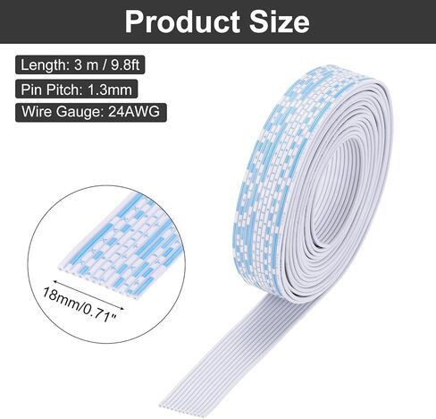 MECCANIXITY 24AWG IDC Wire Flat Ribbon Cable 3 m/9.8ft Length 1.3mm Pitch 8 Pin Blue and White for JTAG/ISP Connecting in Saudi Arabia