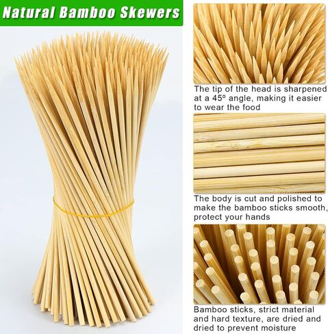 Hysagtek 200 Pcs Wood Skewers 12 Inch Bamboo Skewers Fruit Skewers Chocolate Fountain Sticks Fondue Sticks for Appetizer, BBQ, Cocktail, Kabob, Chocolate Fountain, Barbecue, Party (30cm/12in) in Saudi Arabia