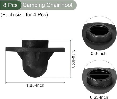 YOKIVE 8 Pcs Camping Chair Foot, Detachable Non-Slip Stool Feet Replacement Accessories, Great for Hiking Picnic Fishing Outdoor (Black, 15,16mm) in Saudi Arabia