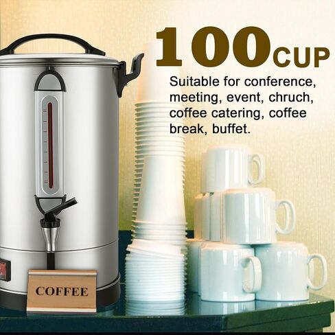 Coffee Percolator Large Coffee Urn 155 Cups Commercial Coffee Maker Electric Percolate Coffee Maker Hot Water Dispenser for Coffee Break, Catering, Church, Restaurant Dual Layer Stainless Steel in Saudi Arabia