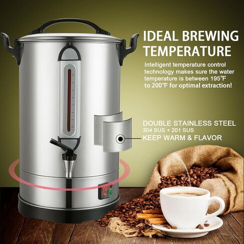 Coffee Percolator Large Coffee Urn 155 Cups Commercial Coffee Maker Electric Percolate Coffee Maker Hot Water Dispenser for Coffee Break, Catering, Church, Restaurant Dual Layer Stainless Steel in Saudi Arabia