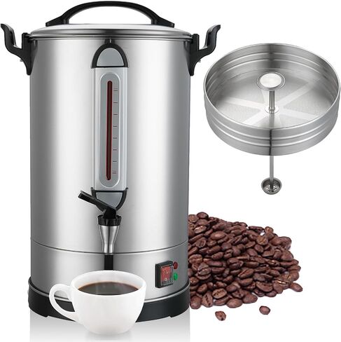Coffee Percolator Large Coffee Urn 155 Cups Commercial Coffee Maker Electric Percolate Coffee Maker Hot Water Dispenser for Coffee Break, Catering, Church, Restaurant Dual Layer Stainless Steel in Saudi Arabia