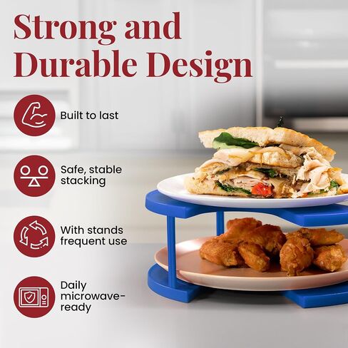 DoubleWave New Mini Blue 2 Tier Microwave Plate Stacker For Small Microwaves | BPA-Free Microwave Cool Plate And Spillover Caddy Stacker | Faster Reheating | Sturdy & Lightweight (Mini) in Saudi Arabia
