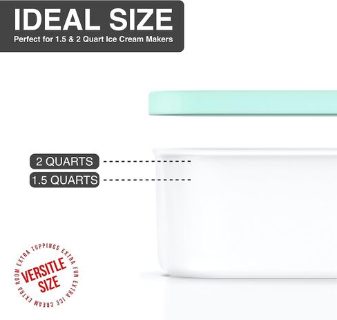Ice Cream Containers - 2 Quart Ea. (Set of 2) - Premium Reusable Freezer Storage for Homemade Ice Cream Tub for Sorbet, Frozen Yogurt - Flexible Silicone Lids, Long Scoop, Stackable - Blue & Red in Saudi Arabia
